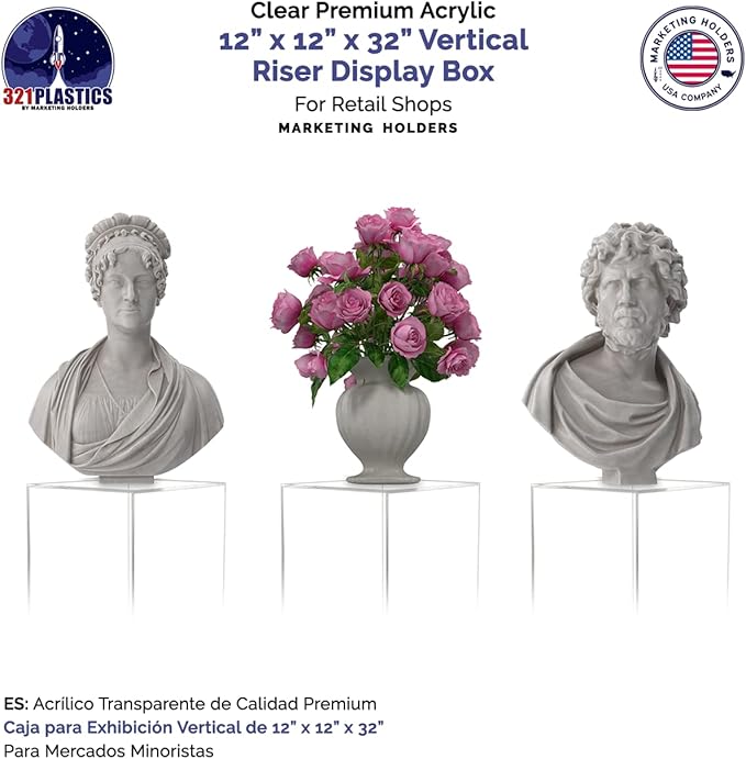 Marketing Holders Clear Acrylic Display Riser 12" x 12" x 32" No Lid Platform - Image 4