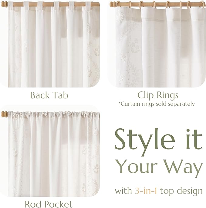 jinchan Belrose Linen Curtains for Bedroom Floral Curtains 96 Inch Length Linen - Image 6