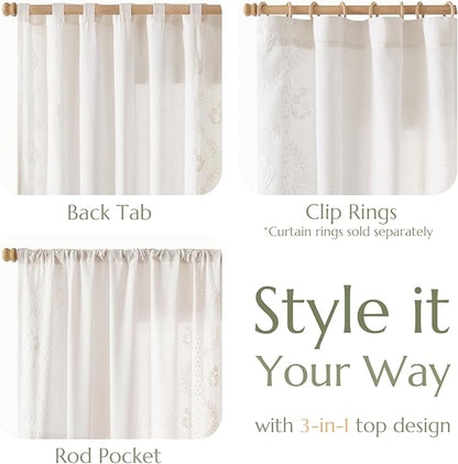jinchan Belrose Linen Curtains for Bedroom Floral Curtains 96 Inch Length Linen - Image 6