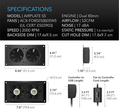 AC Infinity AIRPLATE S5, Quiet Cooling Fan System 8" - Image 6