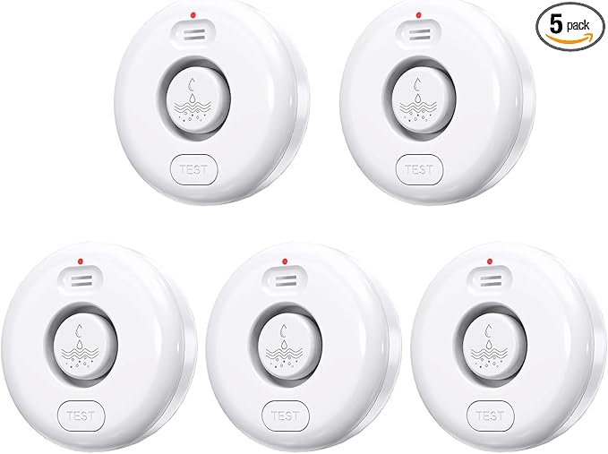 5 Pack Water Leak Alarm Detector, 120dB Loud Alert Water Sensor, IP66 Waterproof by RUIKORING