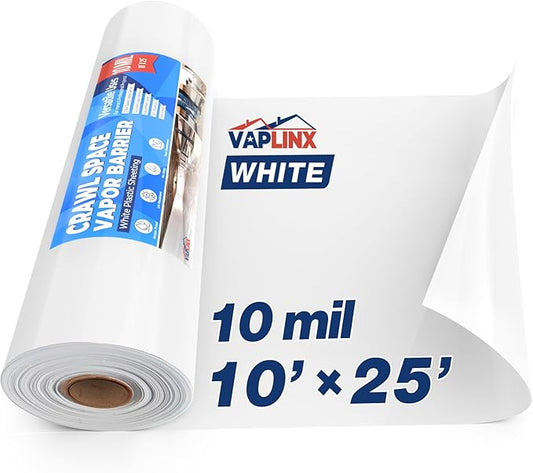White Crawl Space Vapor Barrier, 10 Mil Vapor Barrier, Heavy Duty Polyethylene by VAPLINX