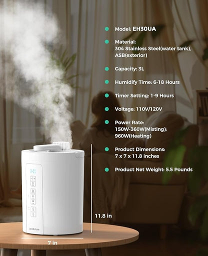3L Stainless Steel Humidifier for Bedroom, Warm Mist Humidifiers Easy Clean - Image 8