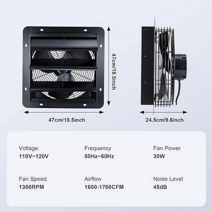 GROWNEER 14 Inch Shutter Exhaust Fan - Image 2
