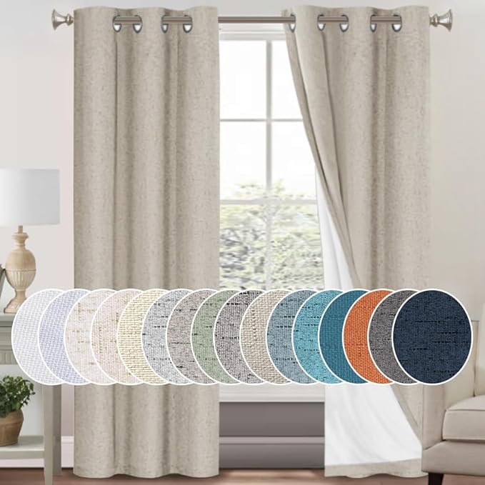 PrinceDeco 100% Blackout Curtains 84 Inches Length 2 Panels Set Blackout Linen by PrinceDeco