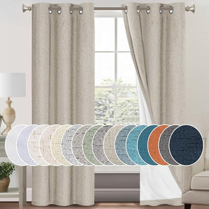 PrinceDeco 100% Blackout Curtains 84 Inches Length 2 Panels Set Blackout Linen by PrinceDeco