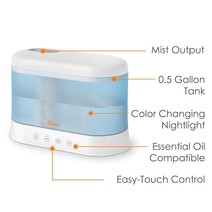 Crane 1.9 Liter Top Fill Cool Mist Humidifier & Essential Oil Diffuser - Image 2