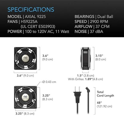 AC Infinity AXIAL 9225, Muffin Fan, 120V AC 92mm by 92mm by 25mm High Speed - Image 6