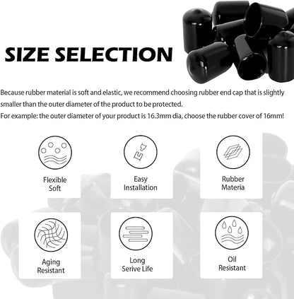 10 PCS Black Round Vinyl Rubber End Caps Kits, Flexible Screw Thread Protectors - Image 3