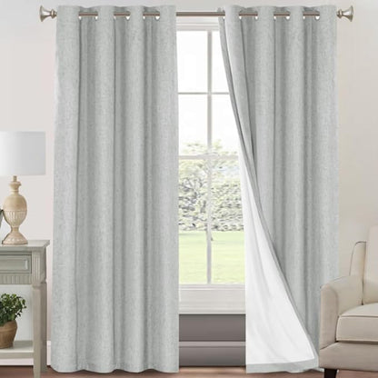 PrinceDeco Linen Texture Curtains Full Blackout Curtains 90 inch Long 2 Panels by PrinceDeco