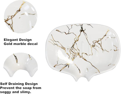 Ceramic Marble Texture Soap Dish, Self Draining Slot, Ceramic Self Draining - Image 3