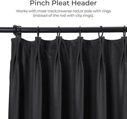 TWOPAGES Luxury Velvet Curtain Pinch Pleated Black Curtain 96 inch Long Thermal - Image 2