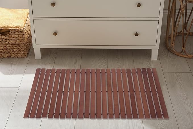 Bath Mat Bathroom Rugs Floor Wood Shower Bathtub Waterproof Non Slip Walnut - Image 5