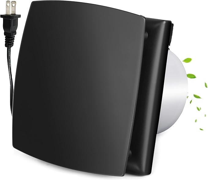 4in Black Bathroom Exhaust Fan for Window, 55CFM IPX4 ABS Plug-in Extractor Fan by HoseVary