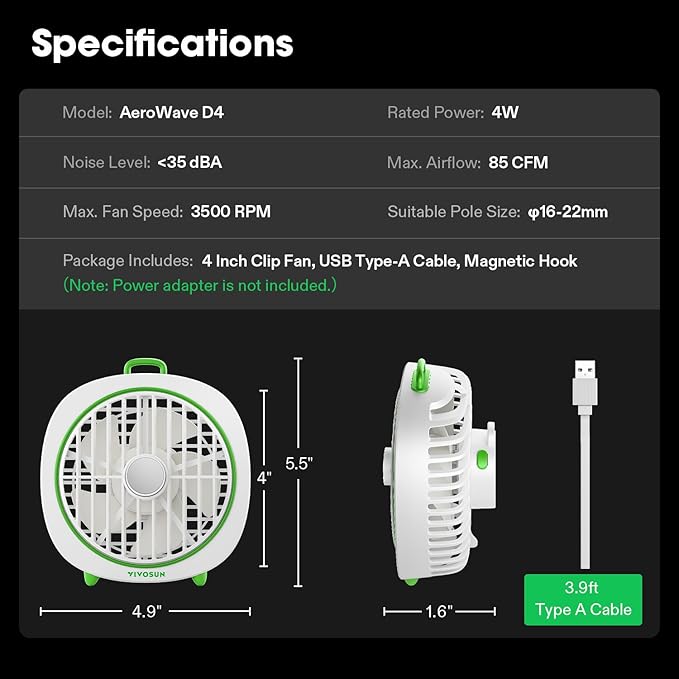 VIVOSUN AeroWave D4, 4” Grow Tent Clip Fan - Image 7