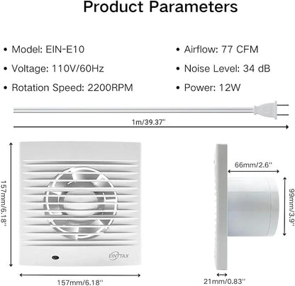 4 Inch Wall Mount Bathroom Exhaust Fan, Plug in Wall Exhaust Fan, 12W 77 CFM - Image 2