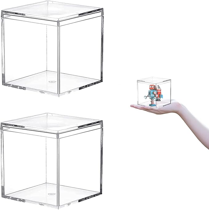 Acrylic Box 2 Packs 3 * 3 * 3 Inch Clear Square Cube Display Case by LOVPLAY