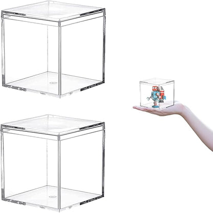 Acrylic Box 2 Packs 3 * 3 * 3 Inch Clear Square Cube Display Case by LOVPLAY