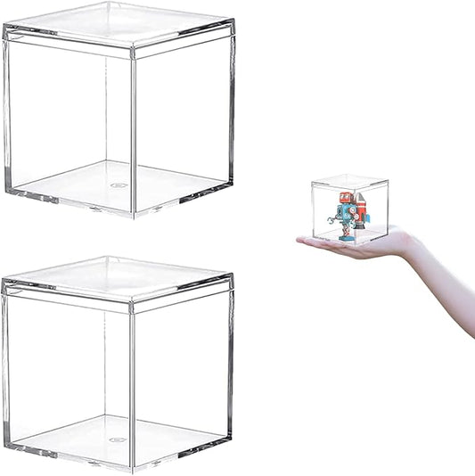 Acrylic Box 2 Packs 3 * 3 * 3 Inch Clear Square Cube Display Case by LOVPLAY