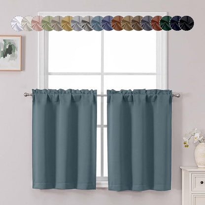 Chyhomenyc Stone Blue Short Blackout Curtains 30 Inch Length, Small Kitchen by Chyhomenyc