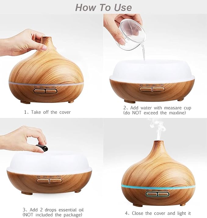 Wood Grain Aroma Diffuser 300 ml Light Yellow, Essential Oils, Ultrasonic Cool - Image 7