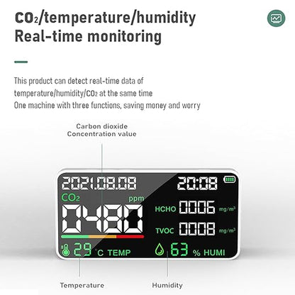7-in-1 Indoor Air Quality Monitor, Desktop CO2/TVOC/HCHO Detector - Image 4
