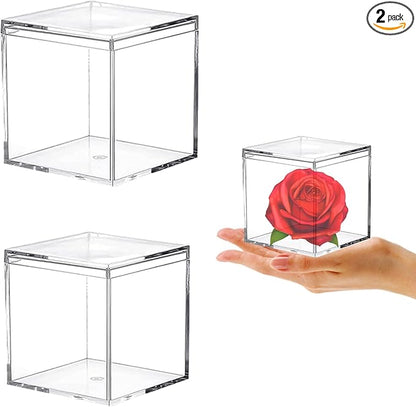 Acrylic Box Clear Box with Lid for Display, Plastic Square Cube 2 Pack Storage by KissYou