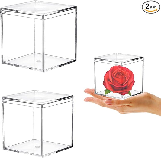 Acrylic Box Clear Box with Lid for Display, Plastic Square Cube 2 Pack Storage by KissYou