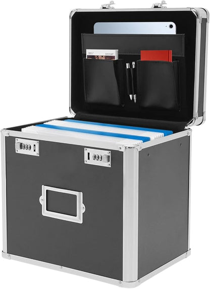 Metal Locking File Organizer Box, 13.8*10*13.4 inch Portable Locking Storage by WUSILILU