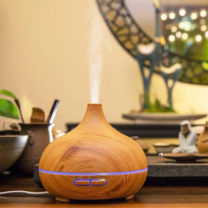 Wood Grain Aroma Diffuser 300 ml Light Yellow, Essential Oils, Ultrasonic Cool - Image 5