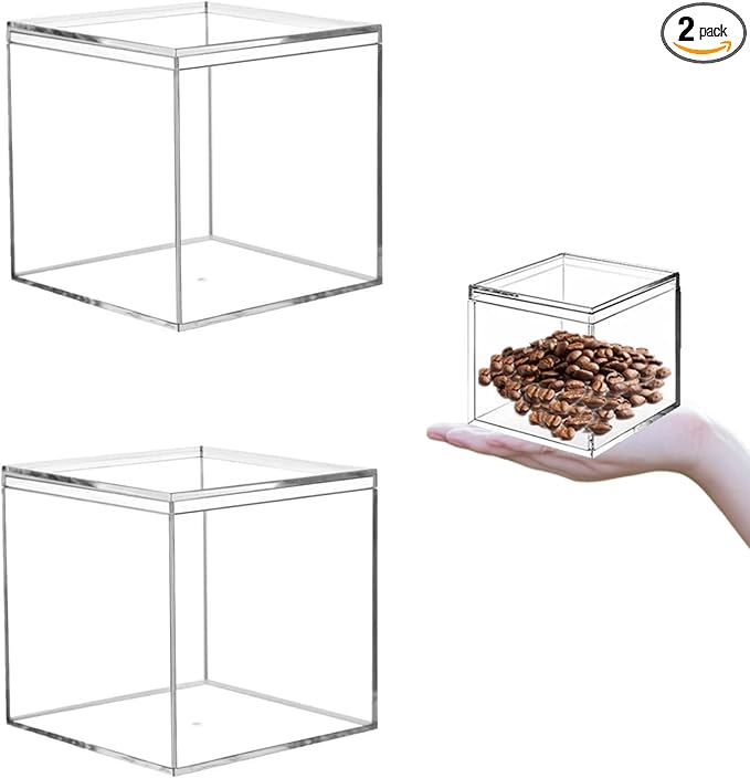 KissYou Acrylic Box with Lid 2 Pieces Clear Square Cube Jewelry Storage Box by KissYou