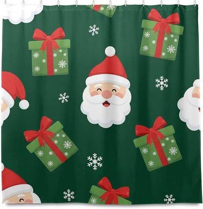 Snow Christmas Santa Green Shower Curtain Liner 72×72 inch - Image 2