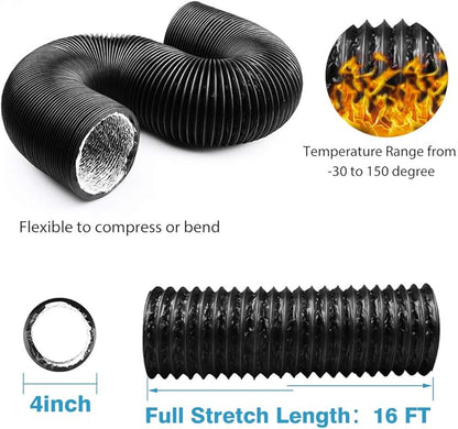 4 Inch 16FT Air Duct, Non-Insulated Flexible Aluminum Dryer Vent Hose - Image 2