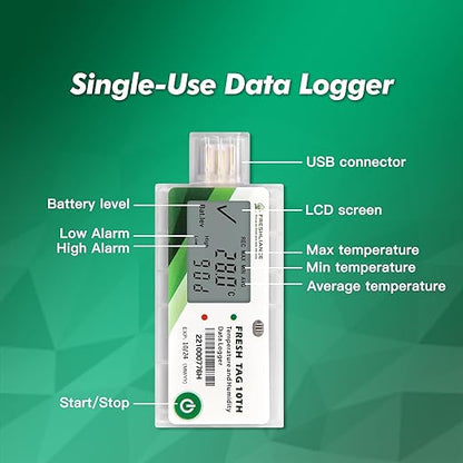 Freshliance LCD Temperature Humidity Data Logger, Single Use USB Temperature - Image 3
