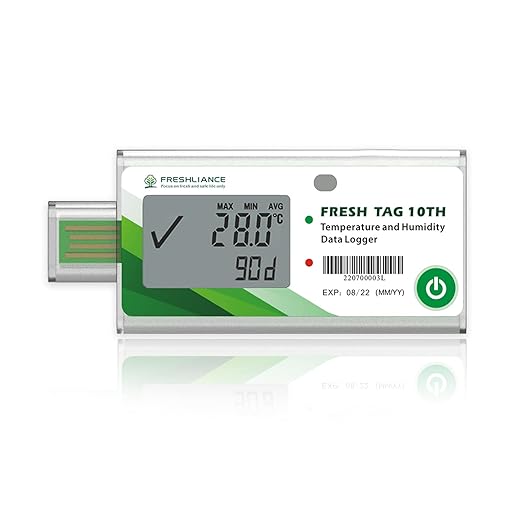 Freshliance LCD Temperature Humidity Data Logger, Single Use USB Temperature by FRESHLIANCE