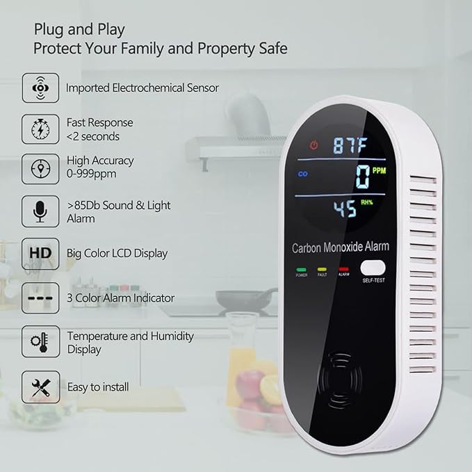 3-in-1 Carbon Monoxide Detectors Plug in Wall, Portable Carbon Monoxide Detector - Image 5