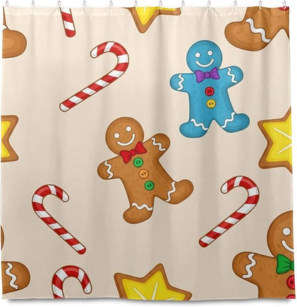 Christmas Gingerbread Beige Shower Curtain Liner 72×72 inch - Image 2