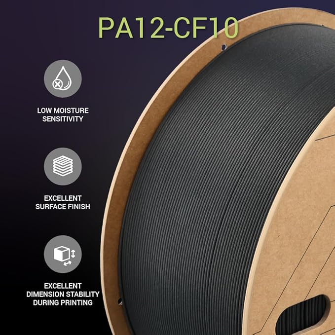 Polymaker Fiberon PA12-CF10 Nylon Filament 1.75mm Black 3kg, Low Moisture - Image 7