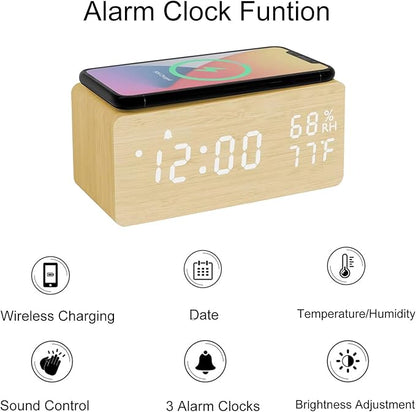 Lancoon Wooden Digital Alarm Clock - Image 3