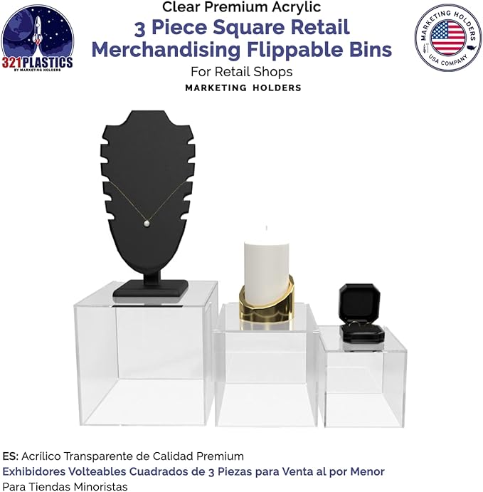 2 Pack Acrylic Display Riser Boxes 3 Piece Clear Retail Product Riser 4" - Image 3