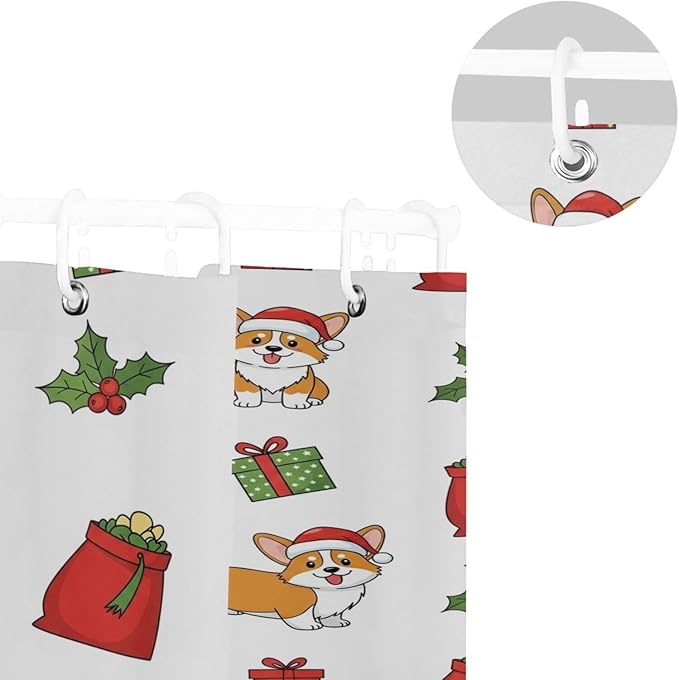 Christmas Corgi Dog White Shower Curtain Liner 72×72 inch - Image 5