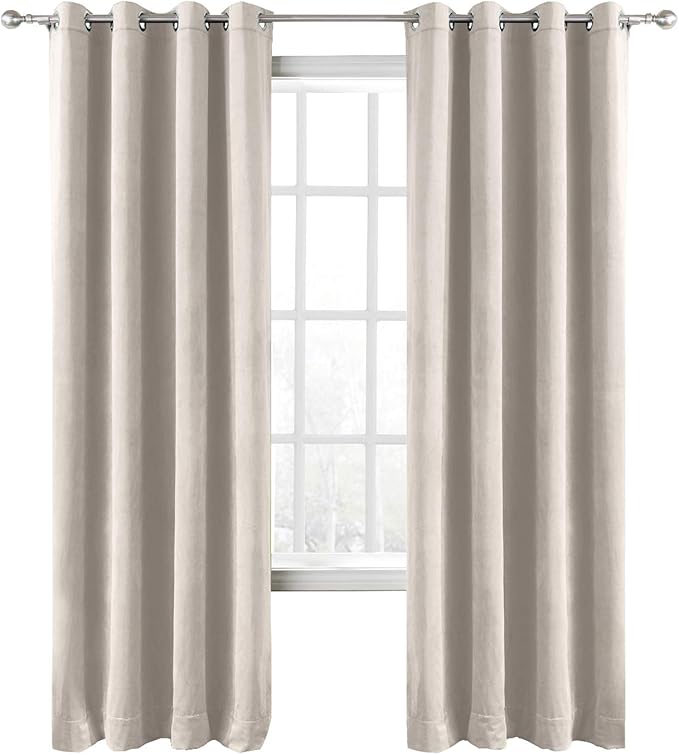 ChadMade Extra Long Blackout Lined Premium Velvet Curtain Ivory 72Wx120L Inch by ChadMade
