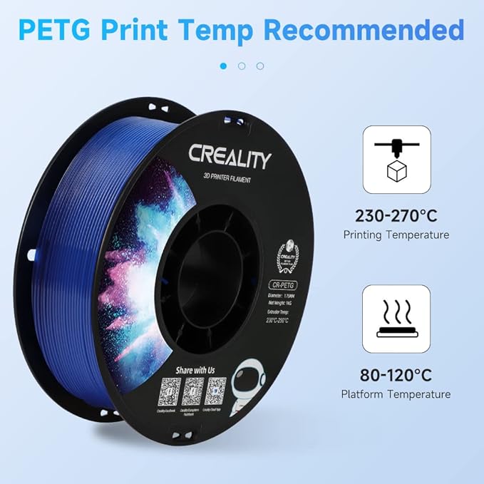 Creality PETG Filament 1.75mm Transparent Blue, 3D Printer Filament No-Tangling - Image 4