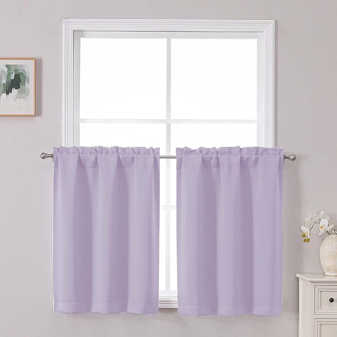 Chyhomenyc Short Curtains 30 Inch Length, Small Light Purple Curtain Rod Pocket by Chyhomenyc