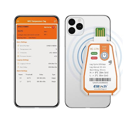 Elitech RC-17N NFC Disposable USB Temperature Data Logger PDF Report Light by Elitech