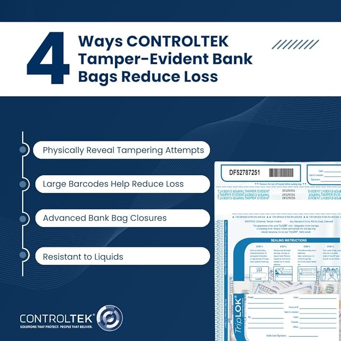 ControlTek TripLok 15" x 20", 50 Bags Tamper-Evident Deposit Bags - Image 6