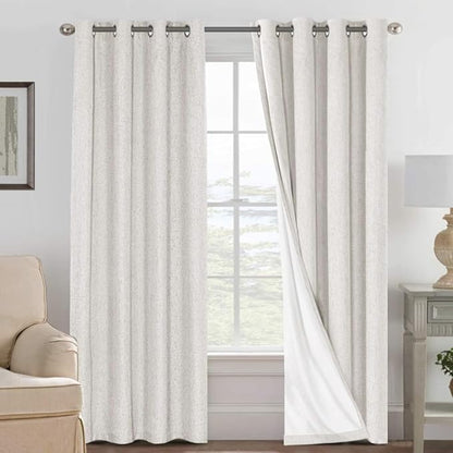 H.VERSAILTEX 100% Blackout Curtains Ivory, Linen Blackout Curtains 96 inch by HVERSAILTEX