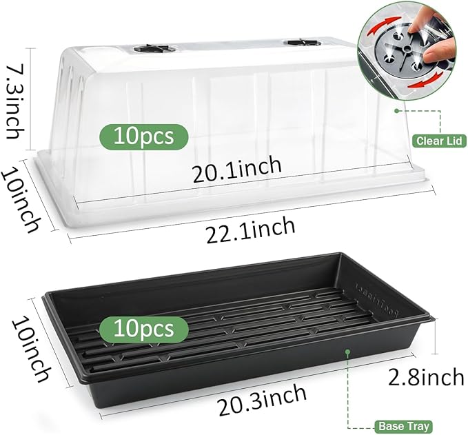 1020 Trays with Tall 7.3'' Dome, Heavy Duty 1020 Seed Trays and Flats with Lid - Image 2