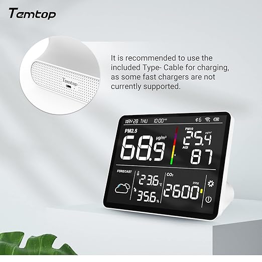 Temtop M100 Air Quality Monitor Indoor, 8-in-1 Smart Air Quality Weather Station - Image 5