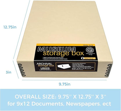 Lineco, 9x12 Tan Color Museum Archival Storage Box, Drop Front Design. Acid-Free - Image 2